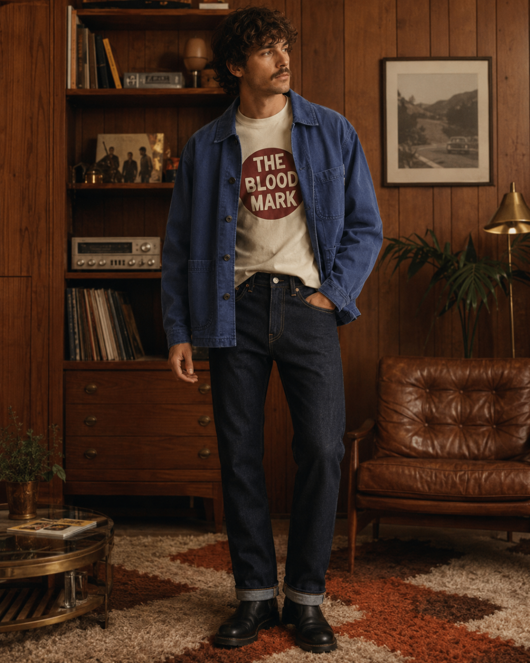 French Early Chore Jacket — front in natural indigo.