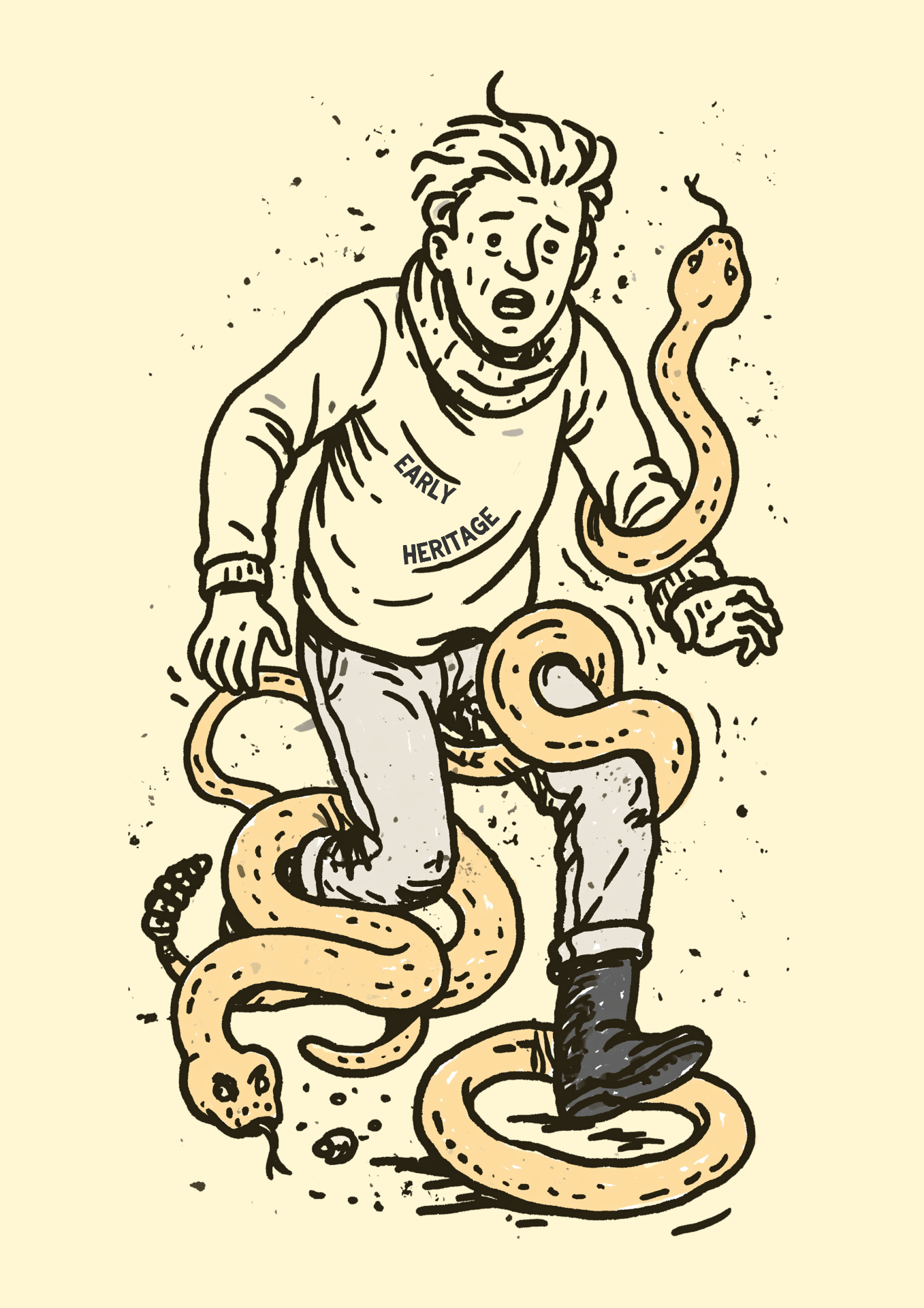 Boots vs snakes illustration — Early Heritage.